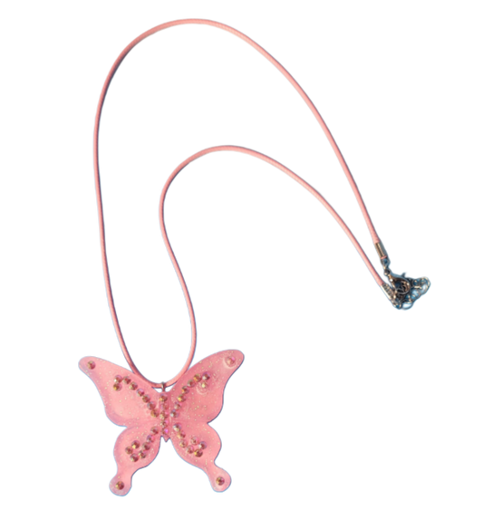 Pink butterfly necklace
